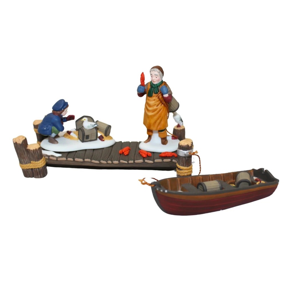 DEPT 56 HERITAGE NEW ENGLANDVILLAGE LOBSTER TRAPPERS - SET OF 4 - RETIRED‎